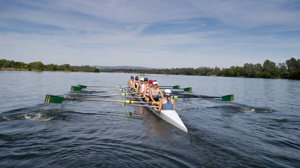 Members of the Capital Crew Women’s 3V8 practice at the Sacramento State Aquatic Center on Lake Natoma in Folsom in 2014. This is a representative image of the aquatic center’s programs and bears no direct affiliation to the current lawsuit.